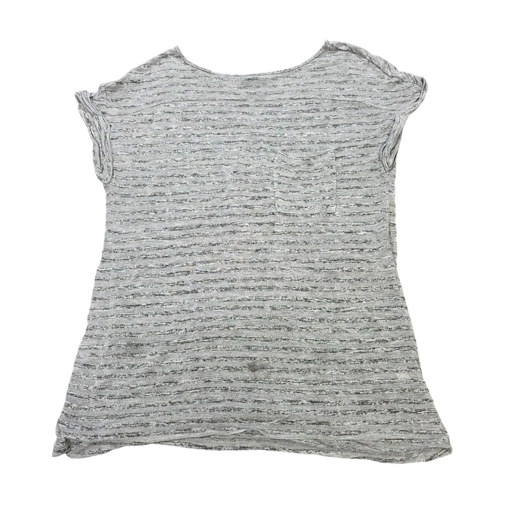 Calvin Klein Jeans Striped Pocket Tee Womens Size S Gray Short Scoop Neck Sleeve